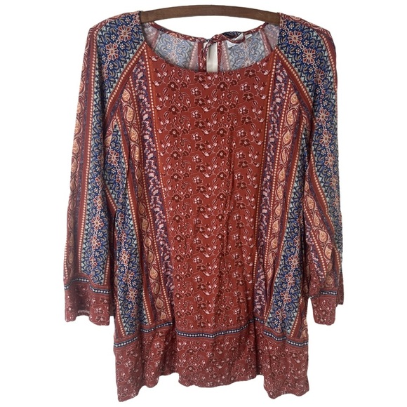 J. Jill Tops - J JILL Paisley Floral Print Bateau Neck 3/4 Sleeve Boho Blouse Size Large